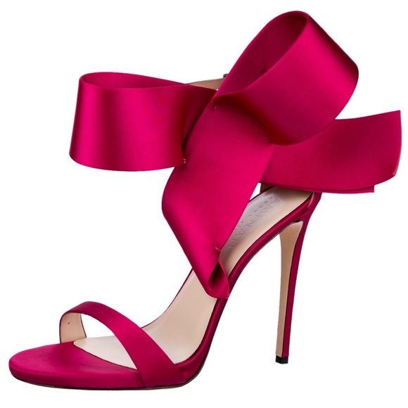 Aminah Abdul Jillil Bow Satin Pink Fuchsia Pointed Toe Heels 6 - Picture 2 of 10